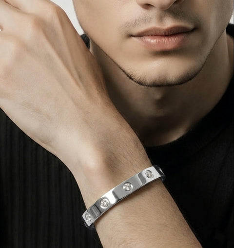 BG808WP B.Tiff 8-Stone Bold High Polish Stainless Steel Bangle Bracelet