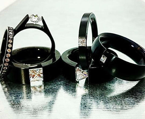 RG114B B.Tiff 1 ct Princess Cut Black Anodized Stainless Steel Solitaire Ring