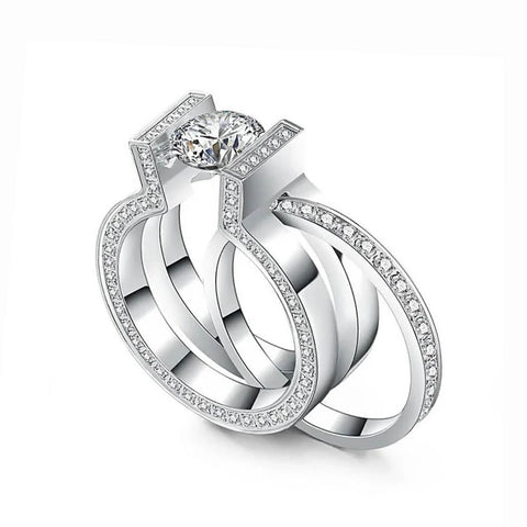 RG108W-111W B.Tiff 2 ct Round Solitaire Interlocking Engagement Ring & Eternity Band Set