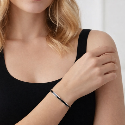 BG301WB B.Tiff "The Hamptons" Black Enamel Stainless Steel Bangle Bracelet