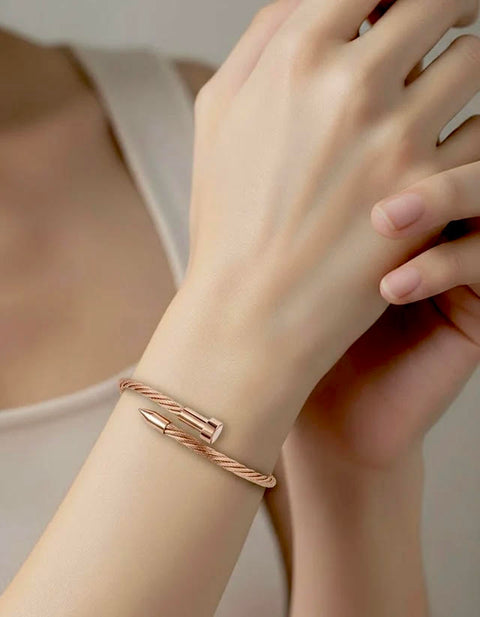 BG004RG B.Tiff Rose Gold Pointe Cable Bangle Bracelet