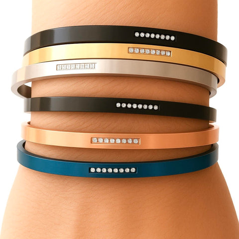 BG309BL B.Tiff 9-Stone Pave Blue Sapphire Stainless Steel Bangle Bracelet