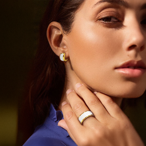 ER800GW B.Tiff White Enamel 18K Gold Plated Stainless Steel Earrings