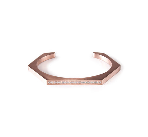 BG017RG B.Tiff Pave' Rose Gold Plated Stainless Steel Hexagon Bangle Bracelet