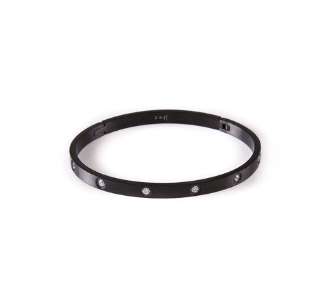 BG308B B.Tiff 8-Stone Black Anodized Stainless Steel Star Bangle Bracelet
