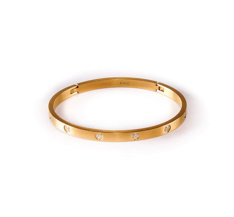 BG308G B.Tiff 8-Stone Matte Gold Plated Stainless Steel Star Bangle Bracelet
