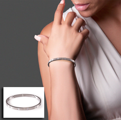 BG308B B.Tiff 8-Stone Black Anodized Stainless Steel Star Bangle Bracelet