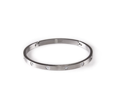 BG308W B.Tiff 8-Stone Stainless Steel Star Bangle Bracelet