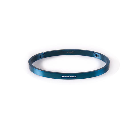 BG309BL B.Tiff 9-Stone Pave Blue Sapphire Stainless Steel Bangle Bracelet