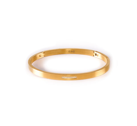 BG309G B.Tiff 9-Stone Pave Gold Plated Stainless Steel Bangle Bracelet