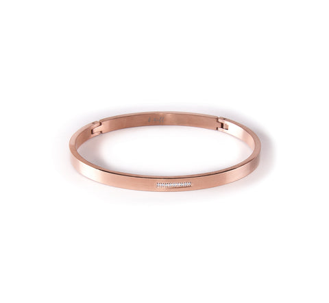 BG309RG B.Tiff 9-Stone Pave Rose Gold Plated Stainless Steel Bangle Bracelet