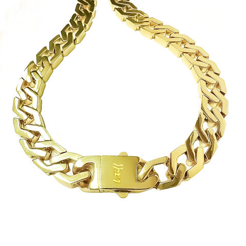 C100G B.Tiff 18K Gold Plated Angular Cuban Link Stainless Steel Chain Necklace