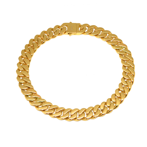 C160G B.Tiff 16mm Flat Cuban Link Gold Plated Stainless Steel Necklace