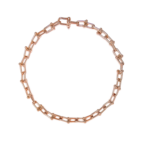 C525RG B.Tiff Rose Gold Plated Horseshoe Link Stainless Steel Chain Necklace