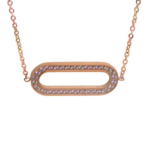 PT260G B.Tiff Gold Plated Stainless Steel Pave Oblong Pendant