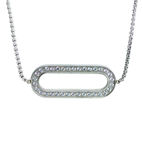 PT260G B.Tiff Gold Plated Stainless Steel Pave Oblong Pendant