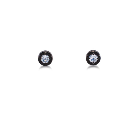 ER002G B.Tiff Pave Gold Plated Stainless Steel Solitaire Stud Earrings