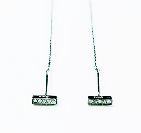 ER004B B.Tiff Thread Dangling Pave Short Bar Black Anodized Stainless Steel Earrings