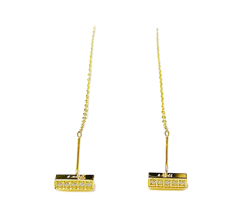 ER004B B.Tiff Thread Dangling Pave Short Bar Black Anodized Stainless Steel Earrings