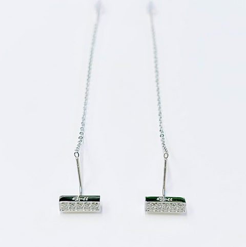 ER004B B.Tiff Thread Dangling Pave Short Bar Black Anodized Stainless Steel Earrings