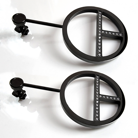 ER108B B.Tiff Logo T Bar Black Anodized Stainless Steel Earrings
