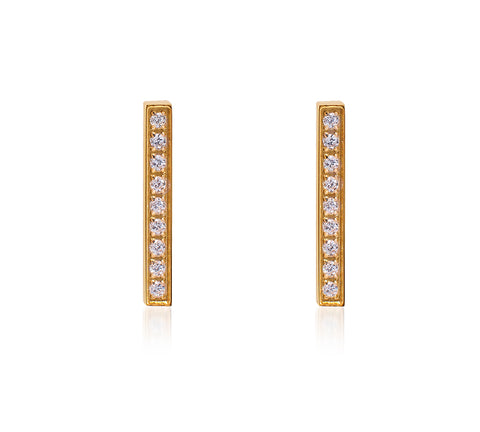 ER107G B.Tiff 9-Stone Short Bar Gold Plated Stainless Steel Earrings