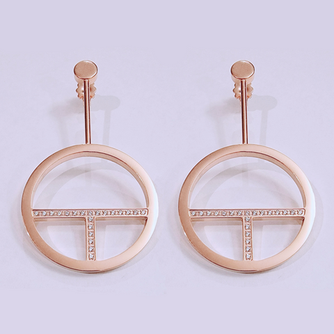 ER108RG B.Tiff Logo T Bar Rose Gold Plated Stainless Steel Earrings