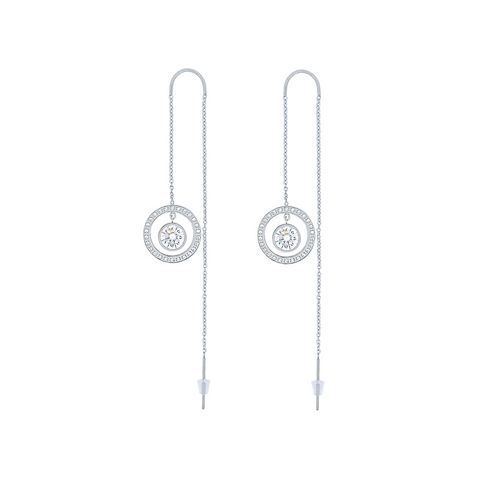 ER215W B.Tiff Thread Dangling Pave Circle 1 ct Solitaire Stainless Steel Earrings