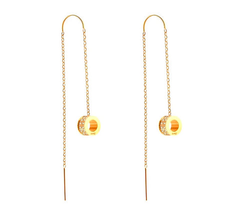 ER228RG B.Tiff Thread Dangling Circle Rose Gold Plated Stainless Steel Pave Earrings
