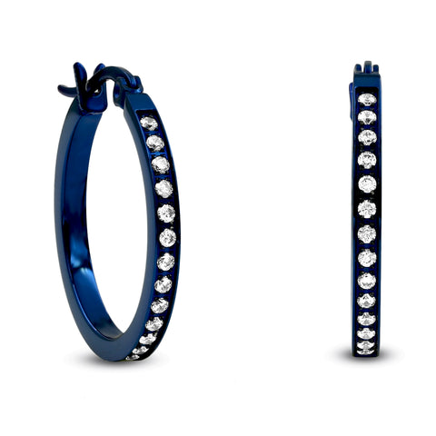 ER310W B.Tiff Pave 28-Stone Classic Stainless Steel Small Hoop Earrings