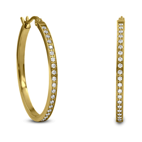 ER312W B.Tiff Pave 42-Stone Classic Stainless Steel Medium Hoop Earrings