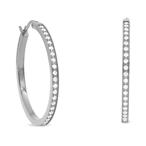 ER312W B.Tiff Pave 42-Stone Classic Stainless Steel Medium Hoop Earrings