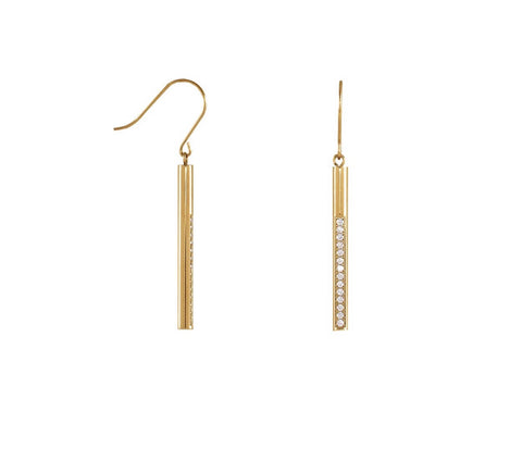 ER318B B.Tiff Pave 14-Stone Dangling Black Anodized Stainless Steel Bar Earrings