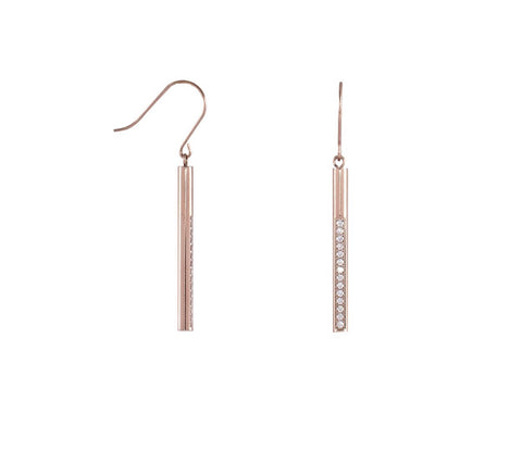 ER318B B.Tiff Pave 14-Stone Dangling Black Anodized Stainless Steel Bar Earrings