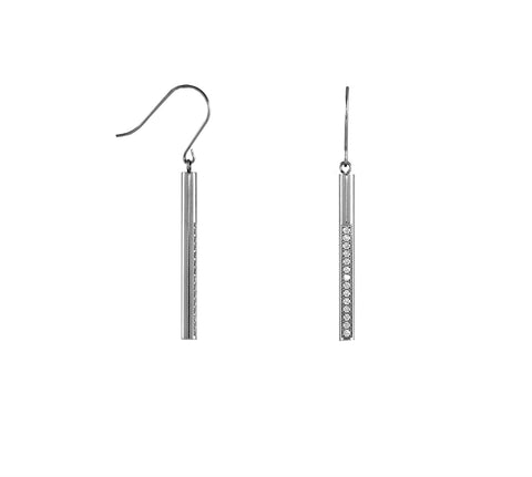 ER318B B.Tiff Pave 14-Stone Dangling Black Anodized Stainless Steel Bar Earrings