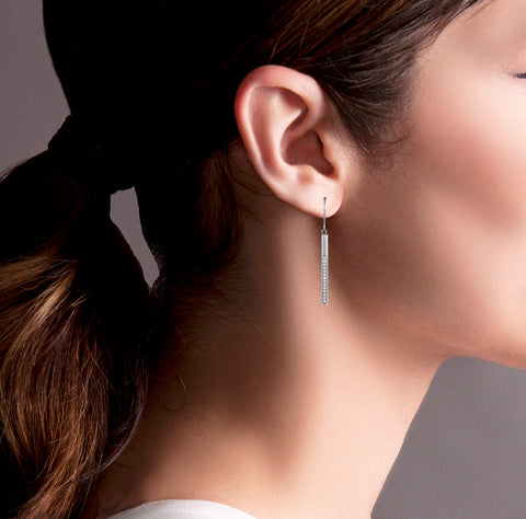 ER318B B.Tiff Pave 14-Stone Dangling Black Anodized Stainless Steel Bar Earrings