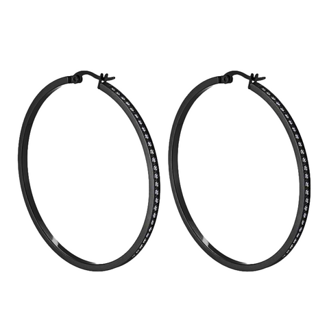 ER322B B.Tiff Pave 146-Stone Big Black Anodized Stainless Steel Hoop Earrings