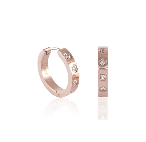 ER408B B.Tiff Pave 8-Stone Black Anodized Stainless Steel Hoop Earrings