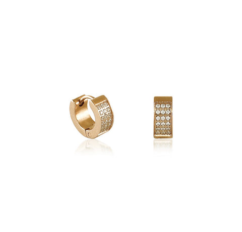ER418G B.Tiff Pave Gold Plated Stainless Steel Huggie Earrings