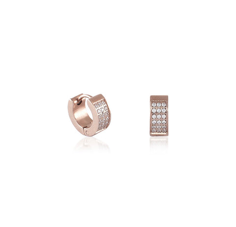 ER418G B.Tiff Pave Gold Plated Stainless Steel Huggie Earrings