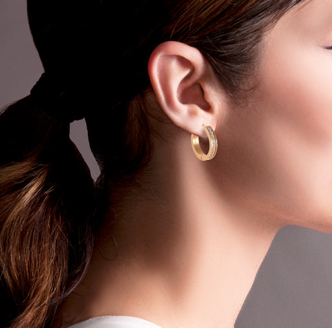 ER433RG B.Tiff Pave 20-Stone Rose Gold Plated Stainless Steel Hoop Earrings