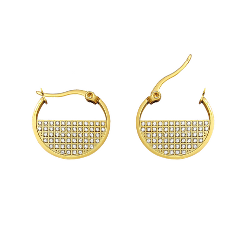 ER500G B.Tiff Gold Plated Pavé Lune Stainless Steel Earrings