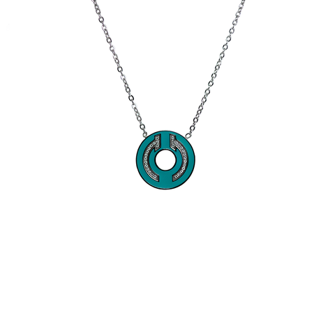 PT1017WBL B.Tiff Pave Logo Pendant