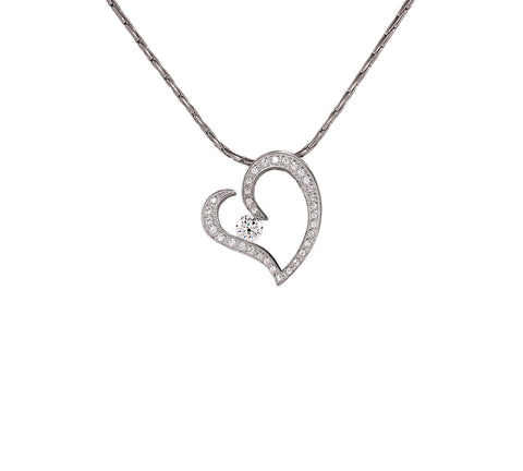 PT092W B.Tiff Stainless Steel Pave Heart Pendant Necklace