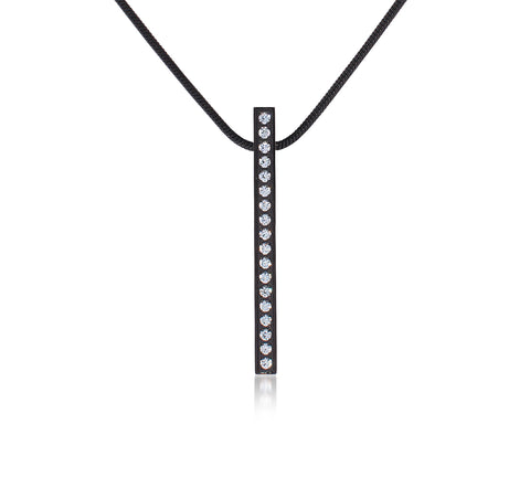 PT107B  B.Tiff 18-Stone Black Anodized Stainless Steel Bar Pendant Necklace