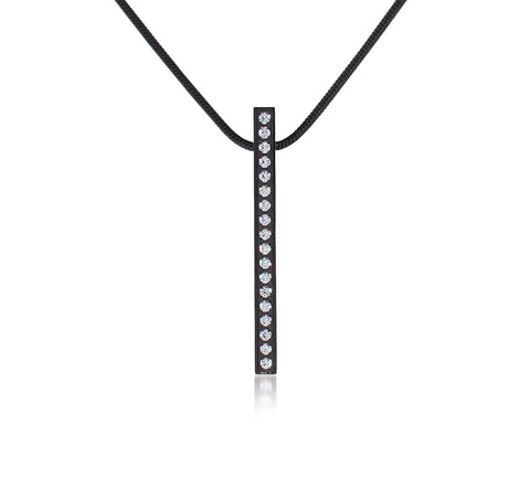 PT107B B.Tiff 18-Stone Black Anodized Stainless Steel Bar Pendant Necklace