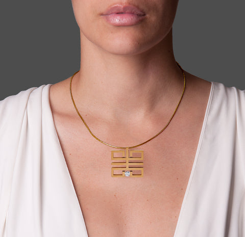 PT114G B.Tiff Feliĉo Gold Plated Stainless Steel Pendant Necklace