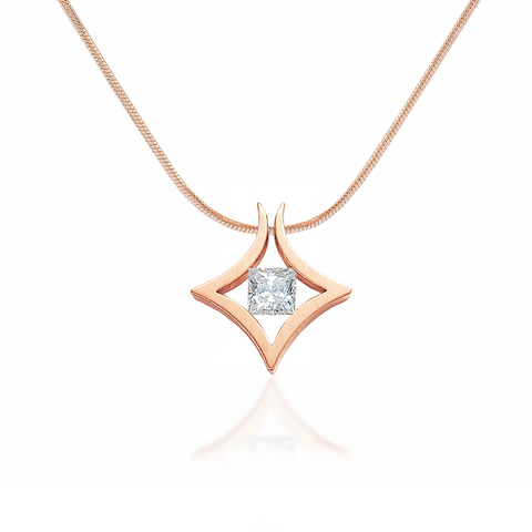 PT124RG B.Tiff Natal 1 ct Princess Cut Rose Gold Plated Stainless Steel Pendant Necklace