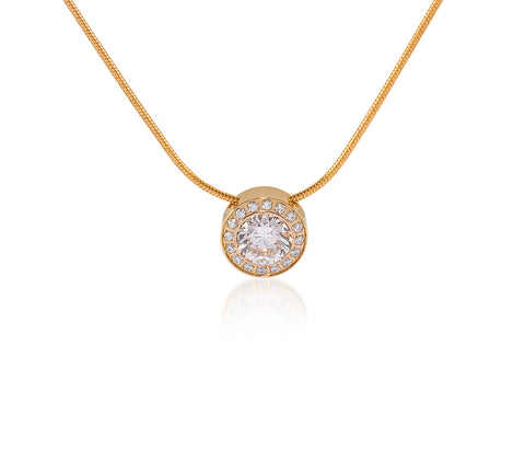 PT125G B.Tiff Aŭreolo 1ct Gold Plated Stainless Steel Halo Pendant Necklace