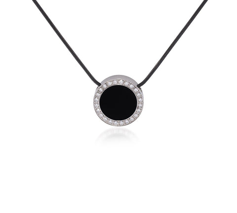 PT206B B.Tiff Black Enamel Pavé 30-Stone Halo Pendant